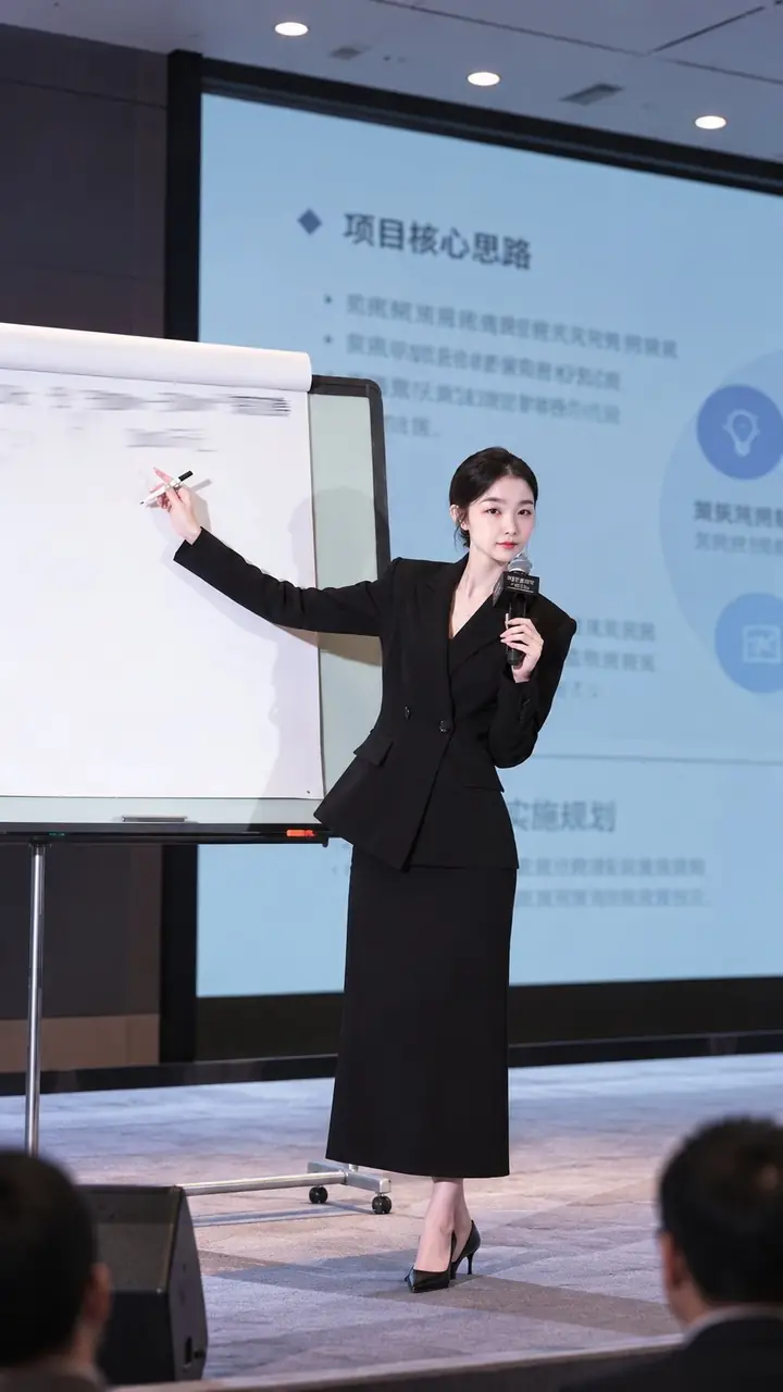米亚老师在演讲现场讲解项目核心思路